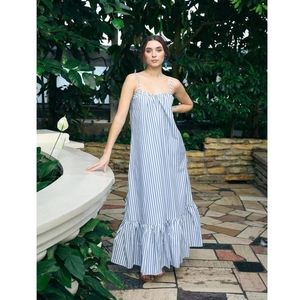 MILLE Sienna maxi dress in Blue Stripe cotton poplin, size L, NWOT